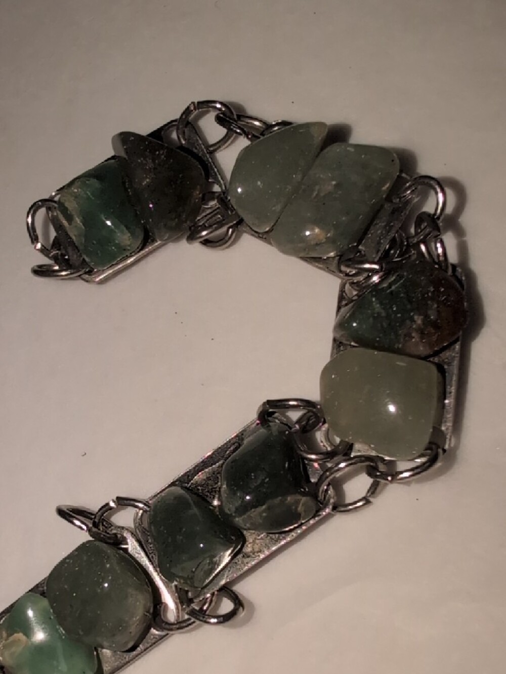🌸2/$35🌸 Handcrafted Green Stone Silver Chain Link Bracelet - Picture 3 of 10